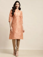 Jompers Women's Orange Striped Thread Work Kurta | Grocsy