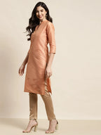 Jompers Women's Orange Striped Thread Work Kurta | Grocsy