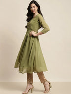 Jompers Women's Yoke Design Georgette Anarkali Kurta - Green | Grocsy