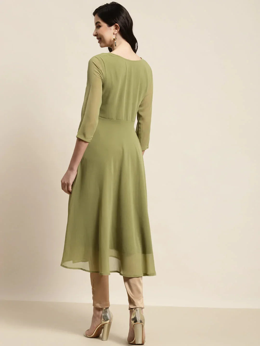Jompers Women's Yoke Design Georgette Anarkali Kurta - Green | Grocsy