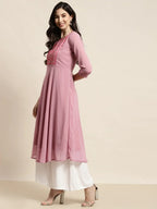 Jompers Women's Yoke Design Georgette Anarkali Kurta - Pink | Grocsy