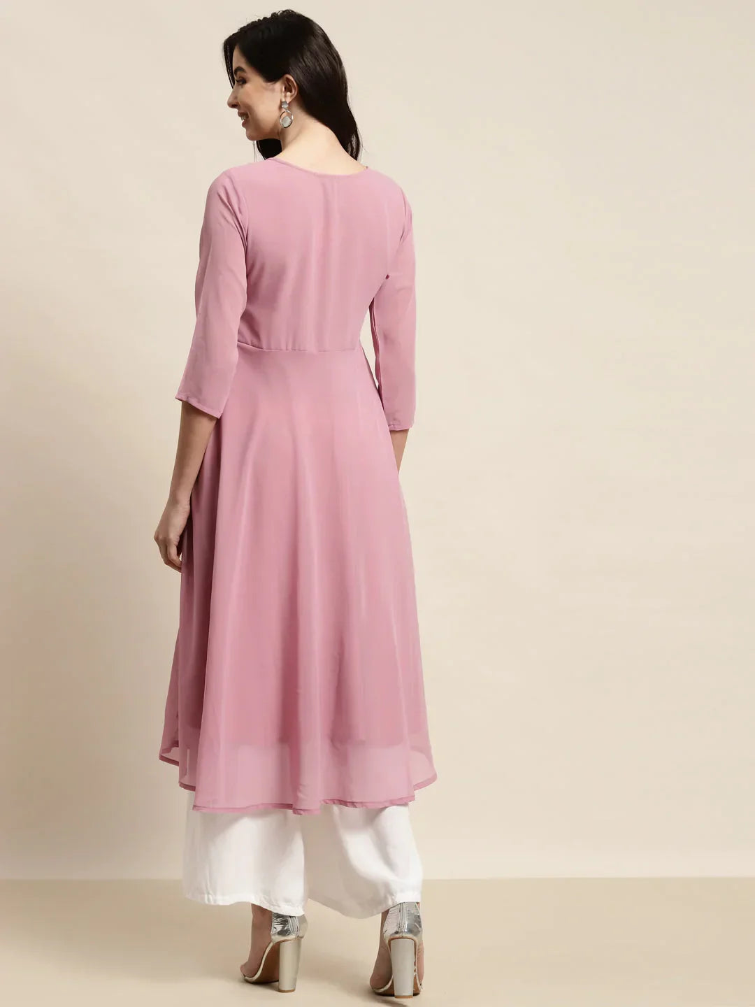 Jompers Women's Yoke Design Georgette Anarkali Kurta - Pink | Grocsy
