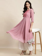 Jompers Women's Yoke Design Georgette Anarkali Kurta - Pink | Grocsy