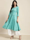 Jompers Women's Printed Anarkali Kurta - Pista | Grocsy