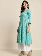 Jompers Women's Printed Anarkali Kurta - Pista | Grocsy