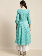 Jompers Women's Printed Anarkali Kurta - Pista | Grocsy