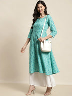 Jompers Women's Printed Anarkali Kurta - Pista | Grocsy
