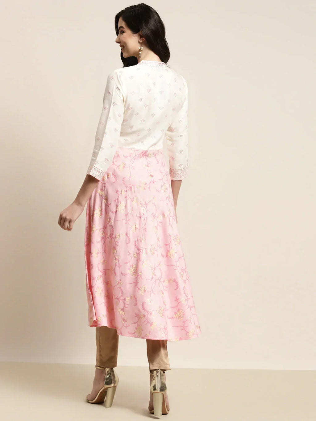 Jompers Women's Yok-Design Faired Kurta - Pink | Grocsy