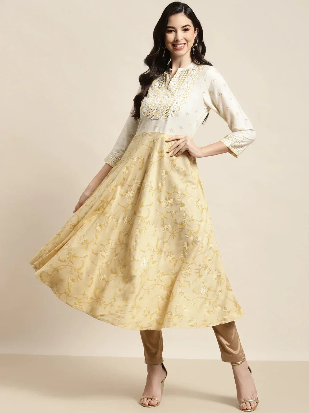 Jompers Women's Yok-Design Faired Kurta - Yellow | Grocsy
