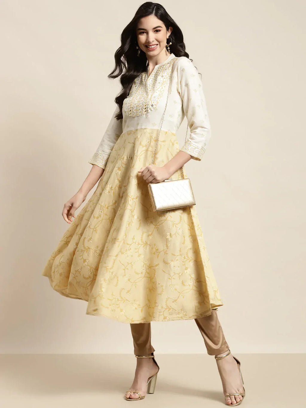 Jompers Women's Yok-Design Faired Kurta - Yellow | Grocsy