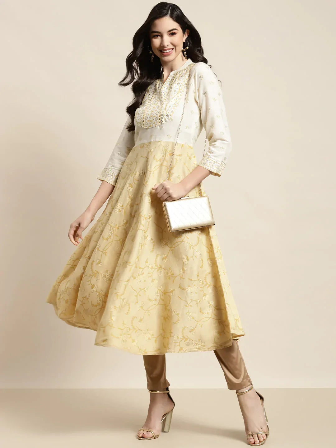 Jompers Women's Yok-Design Faired Kurta - Yellow | Grocsy