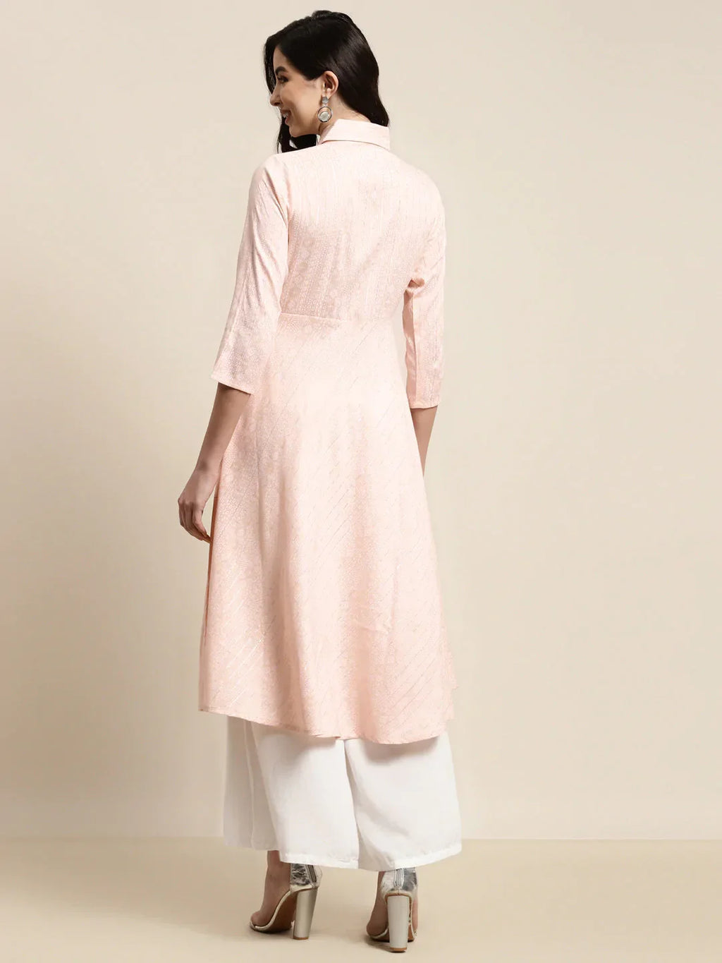 Jompers Women's Shirt Collar flared Kurta - Orange | Grocsy