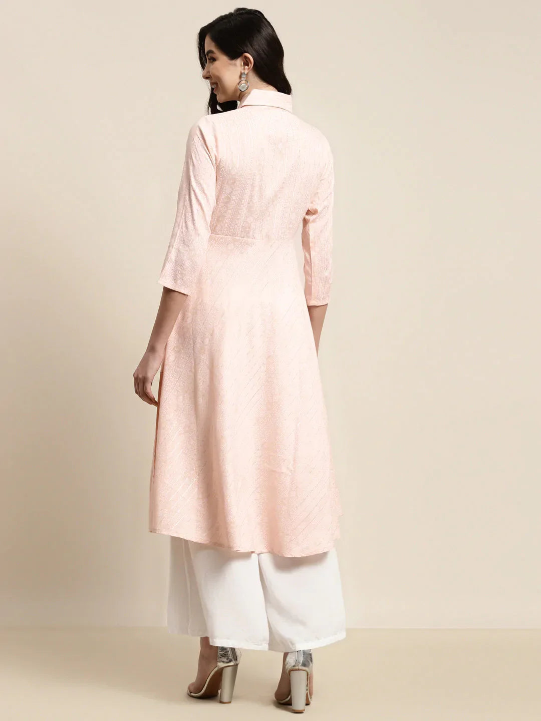 Jompers Women's Shirt Collar flared Kurta - Orange | Grocsy