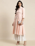 Jompers Women's Shirt Collar flared Kurta - Orange | Grocsy