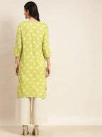 Jompers Women's Floral Printed Embroidered Detail Kurta - Green | Grocsy