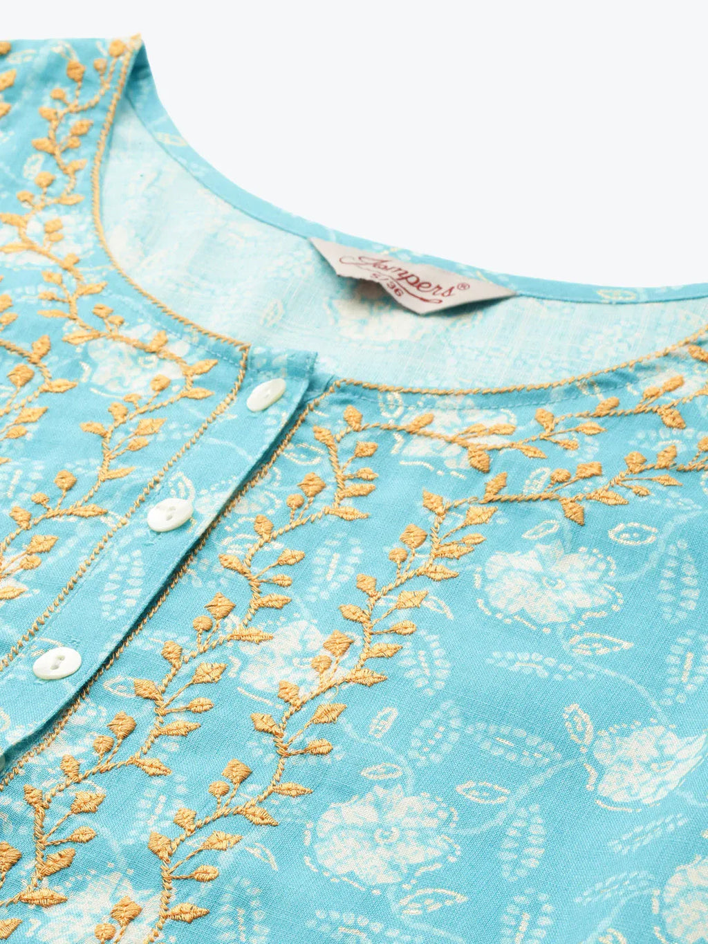 Jompers Women's Floral Printed Embroidered Detail Kurta - Sky Blue | Grocsy