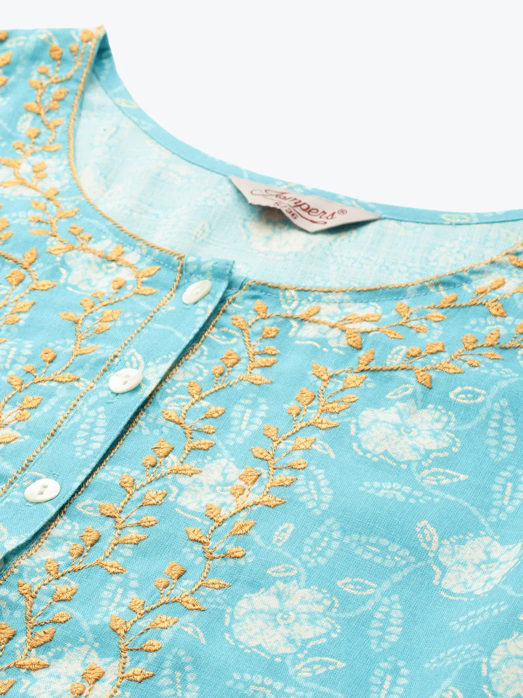 Jompers Women's Floral Printed Embroidered Detail Kurta - Sky Blue | Grocsy