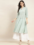 Jompers Women's Floral Printed Anarkali Cotton Kurta - Green | Grocsy