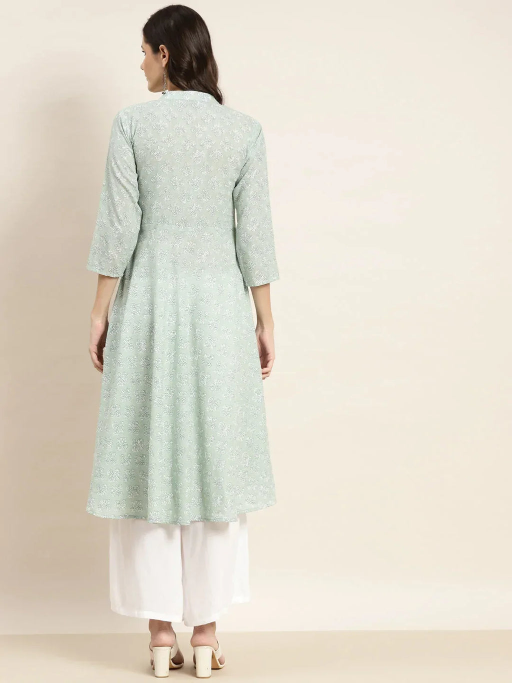 Jompers Women's Floral Printed Anarkali Cotton Kurta - Green | Grocsy