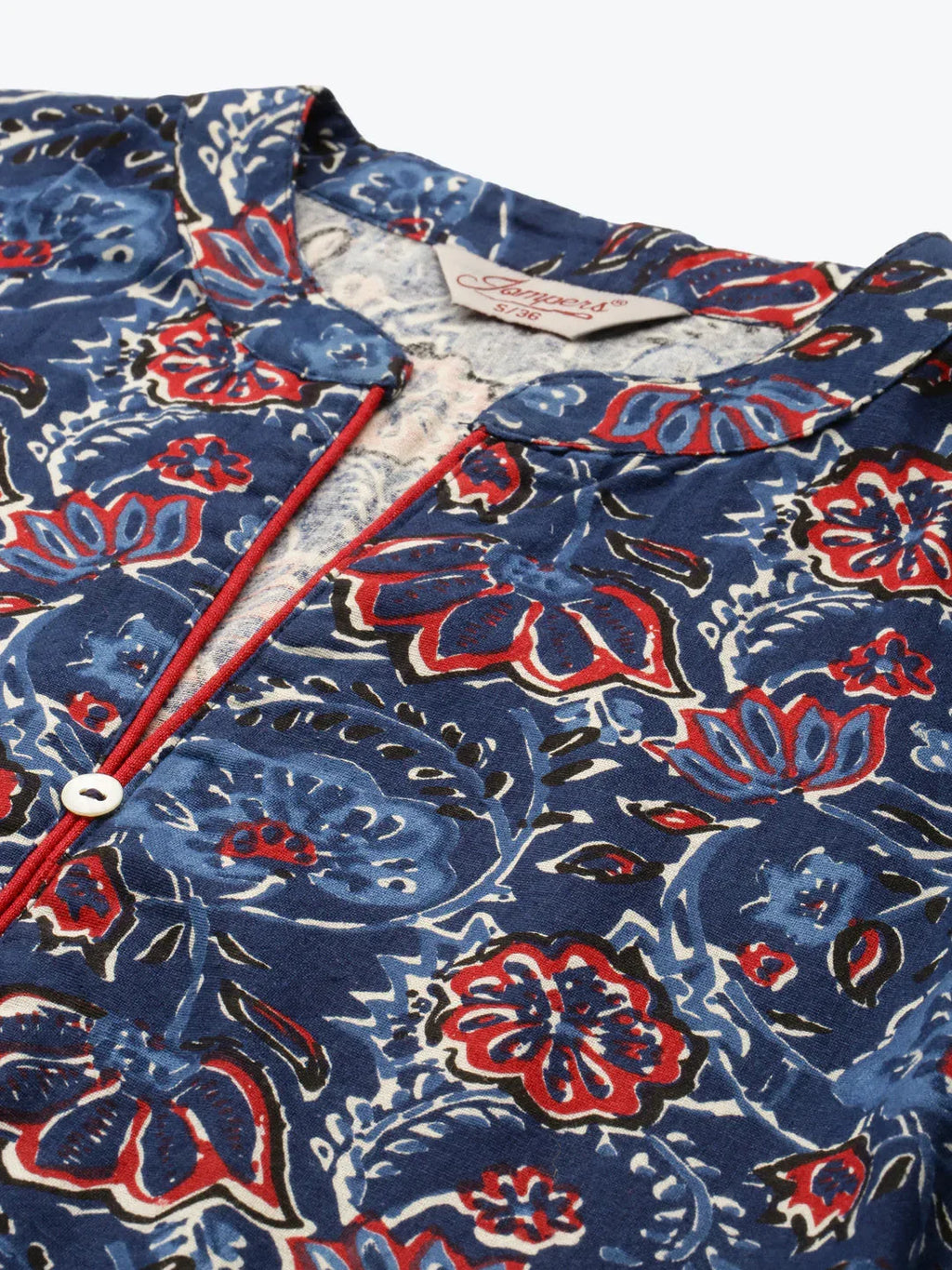 Jompers Women's Floral Printed Anarkali Cotton Kurta - Navy Blue | Grocsy