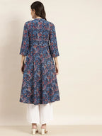 Jompers Women's Floral Printed Anarkali Cotton Kurta - Navy Blue | Grocsy