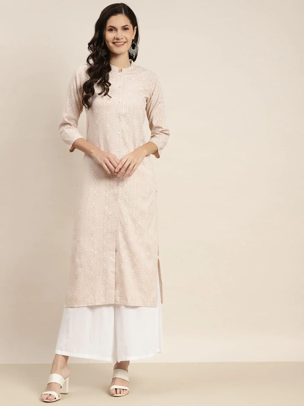 Jompers Women's Ethnic Motifs Printed Lurex Kurta - Brown | Grocsy