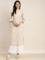 Jompers Women's Ethnic Motifs Printed Lurex Kurta - Brown | Grocsy