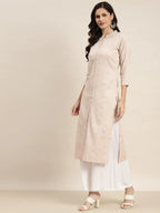 Jompers Women's Ethnic Motifs Printed Lurex Kurta - Brown | Grocsy
