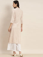 Jompers Women's Ethnic Motifs Printed Lurex Kurta - Brown | Grocsy