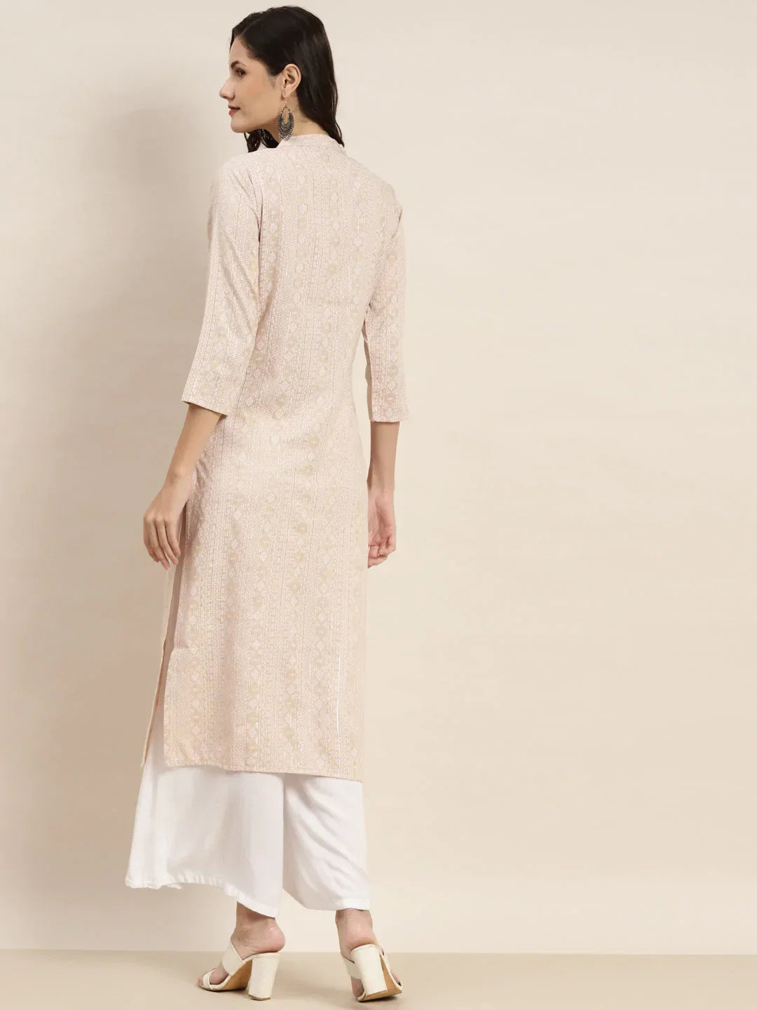 Jompers Women's Ethnic Motifs Printed Lurex Kurta - Brown | Grocsy