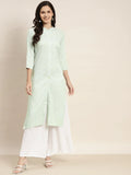 Jompers Women's Ethnic Motifs Printed Lurex Kurta - Green | Grocsy