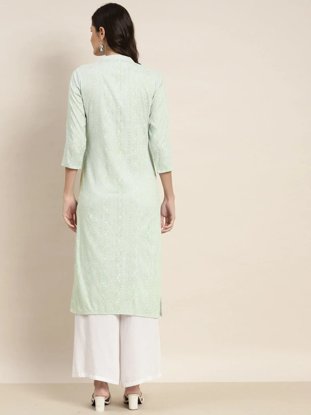 Jompers Women's Ethnic Motifs Printed Lurex Kurta - Green | Grocsy