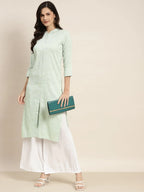 Jompers Women's Ethnic Motifs Printed Lurex Kurta - Green | Grocsy