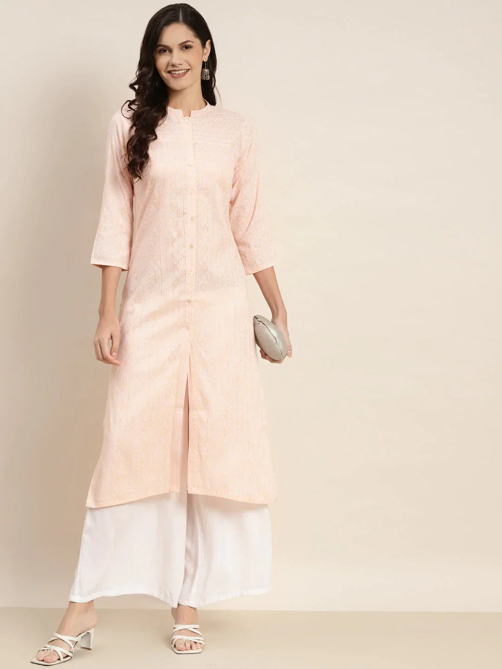 Jompers Women's Ethnic Motifs Printed Lurex Kurta - Orange | Grocsy