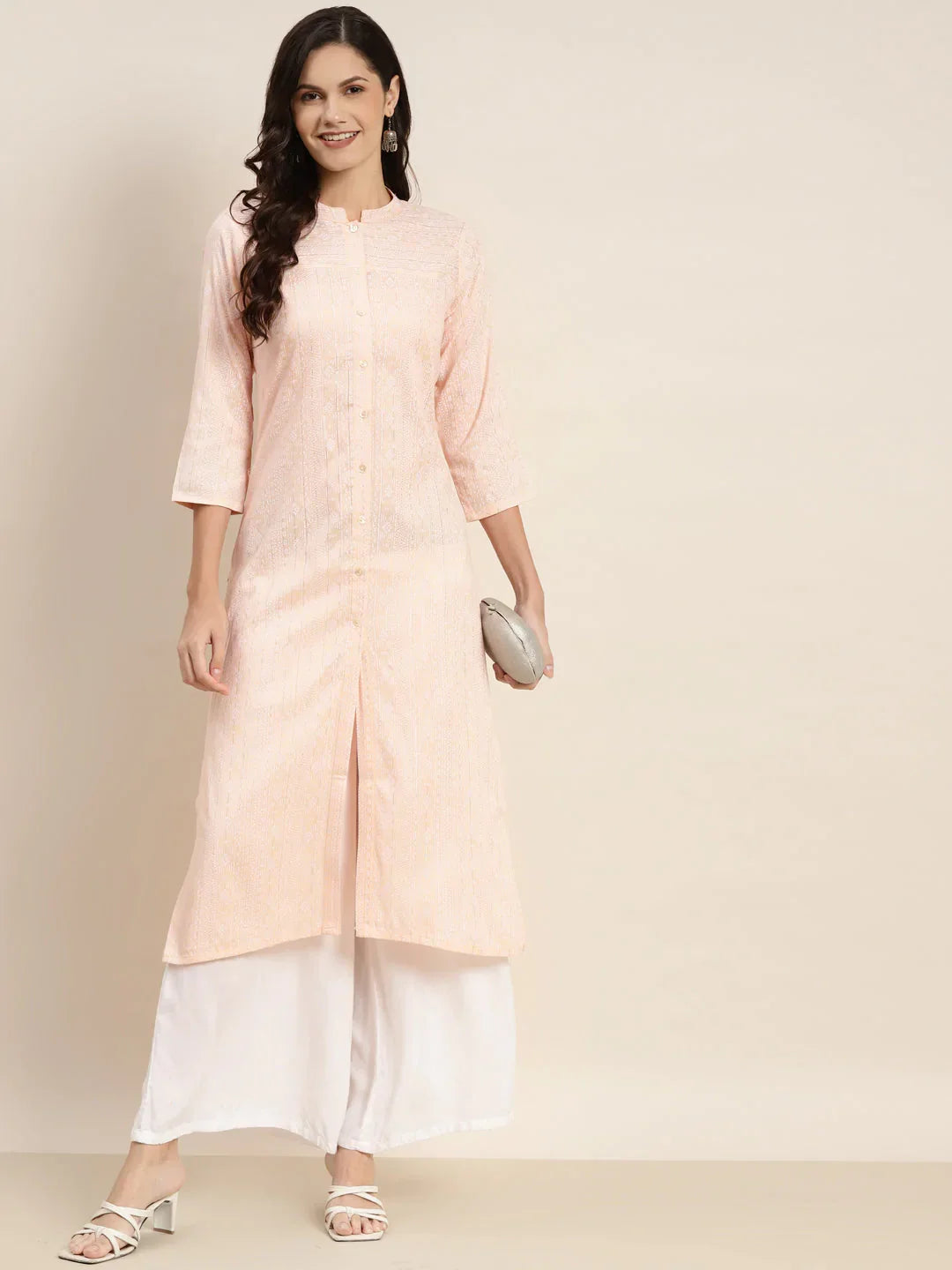 Jompers Women's Ethnic Motifs Printed Lurex Kurta - Orange | Grocsy