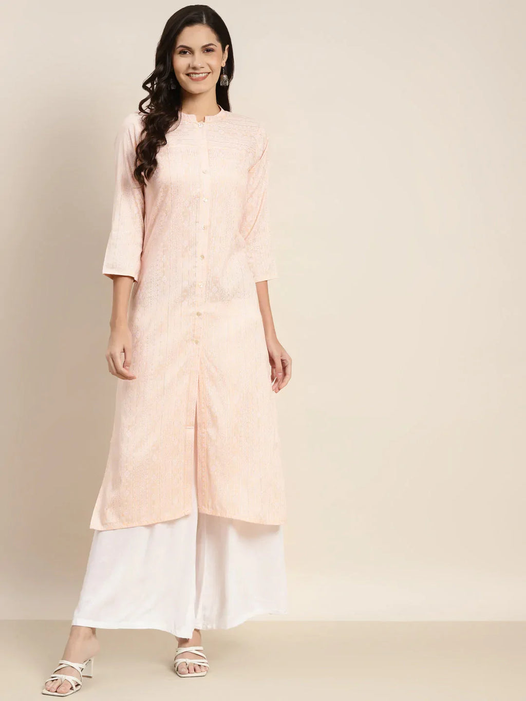 Jompers Women's Ethnic Motifs Printed Lurex Kurta - Orange | Grocsy