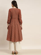 Jompers Women's Printed Anarkali Kurta - Brown | Grocsy