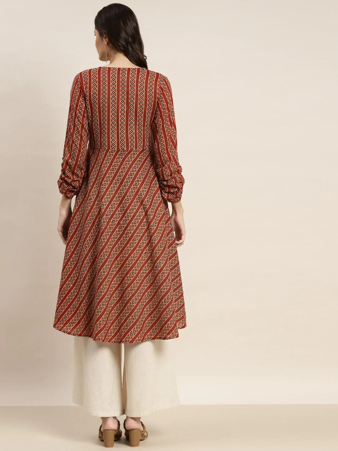 Jompers Women's Printed Anarkali Kurta - Brown | Grocsy