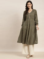 Jompers Women's Printed Anarkali Kurta - Green | Grocsy