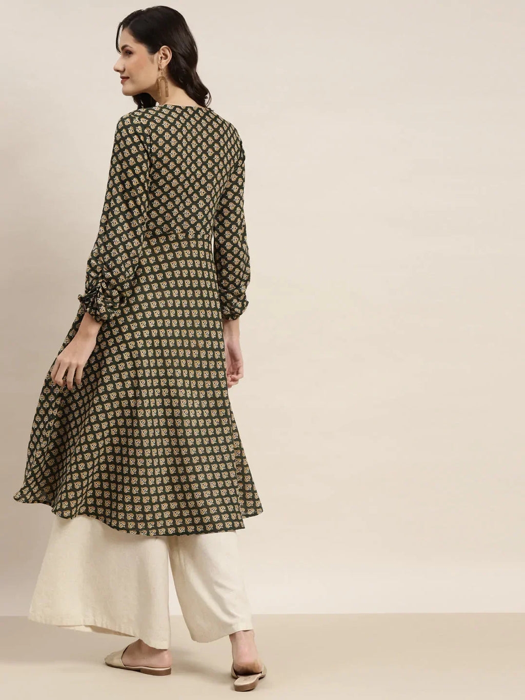 Jompers Women's Printed Anarkali Kurta - Green | Grocsy