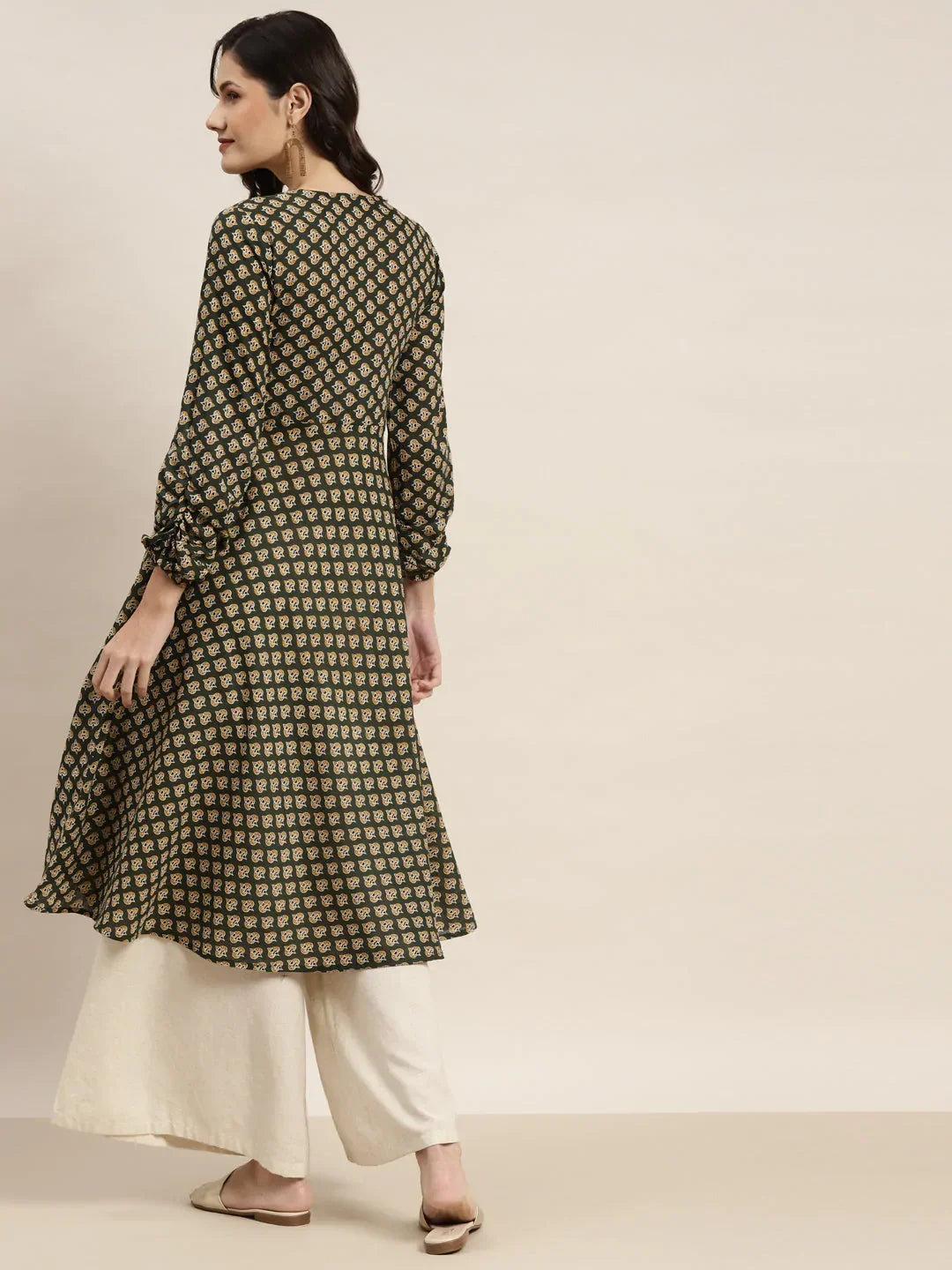 Jompers Women's Printed Anarkali Kurta - Green | Grocsy