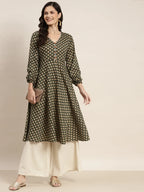 Jompers Women's Printed Anarkali Kurta - Green | Grocsy