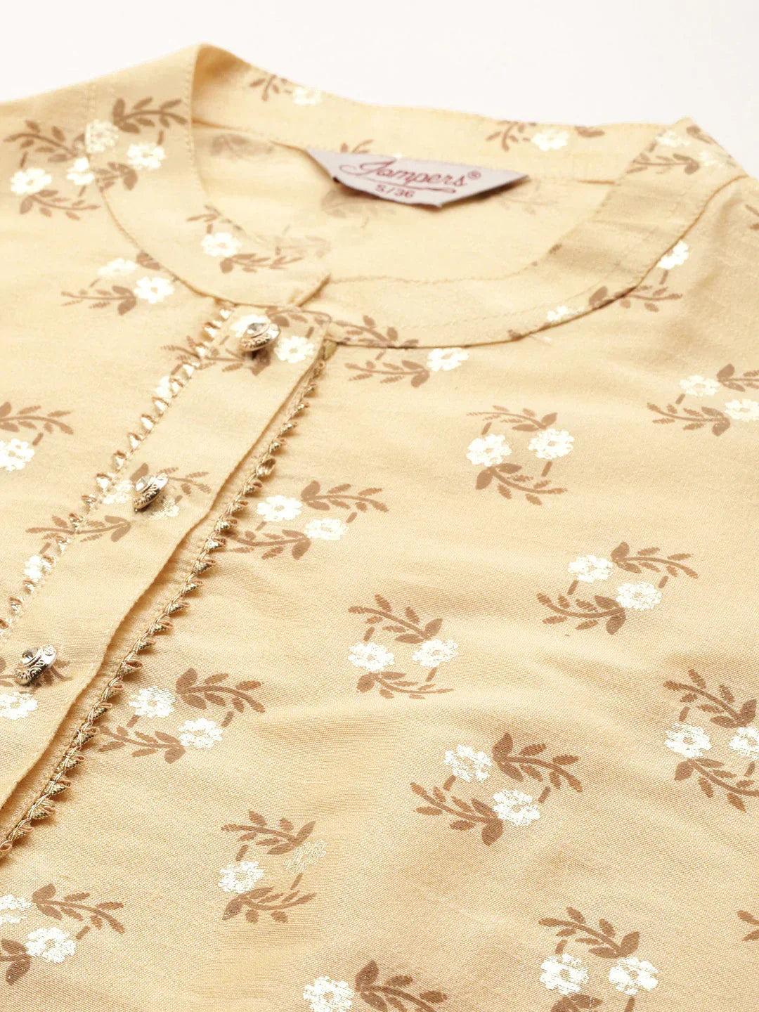 Jompers Women's Printed Gotta Patti Kurta - Cream | Grocsy