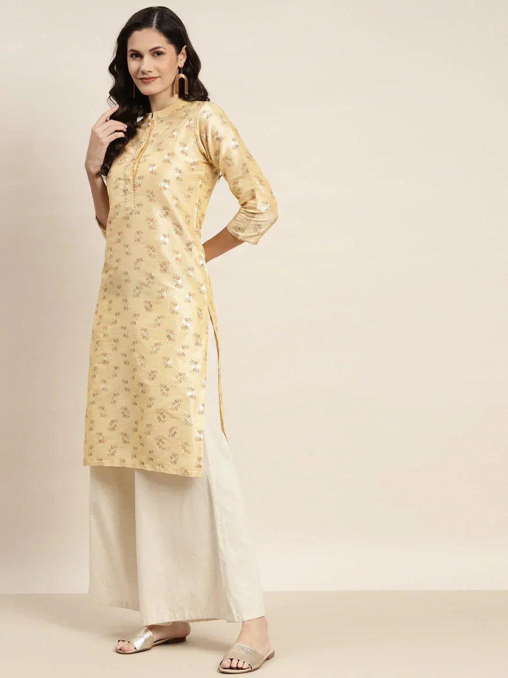 Jompers Women's Printed Gotta Patti Kurta - Cream | Grocsy