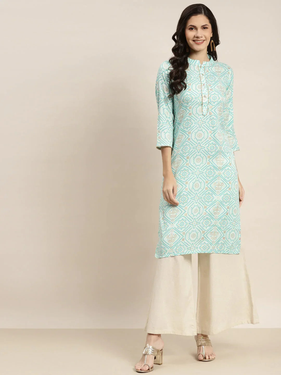 Jompers Women's Printed Gotta Patti Kurta - Gren | Grocsy