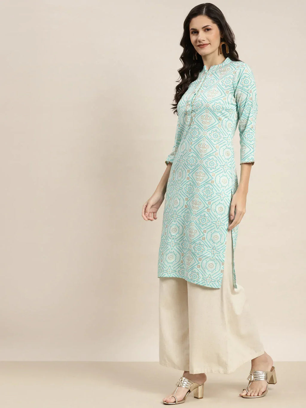 Jompers Women's Printed Gotta Patti Kurta - Gren | Grocsy