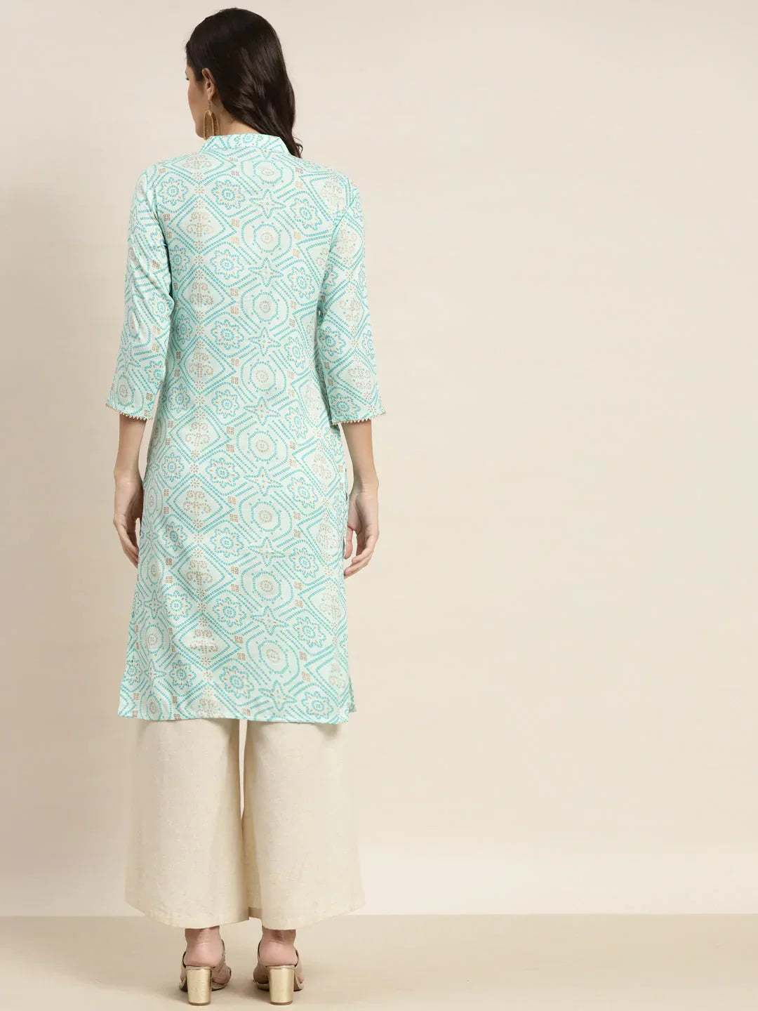 Jompers Women's Printed Gotta Patti Kurta - Gren | Grocsy