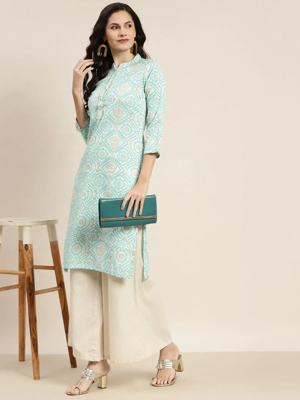 Jompers Women's Printed Gotta Patti Kurta - Gren | Grocsy