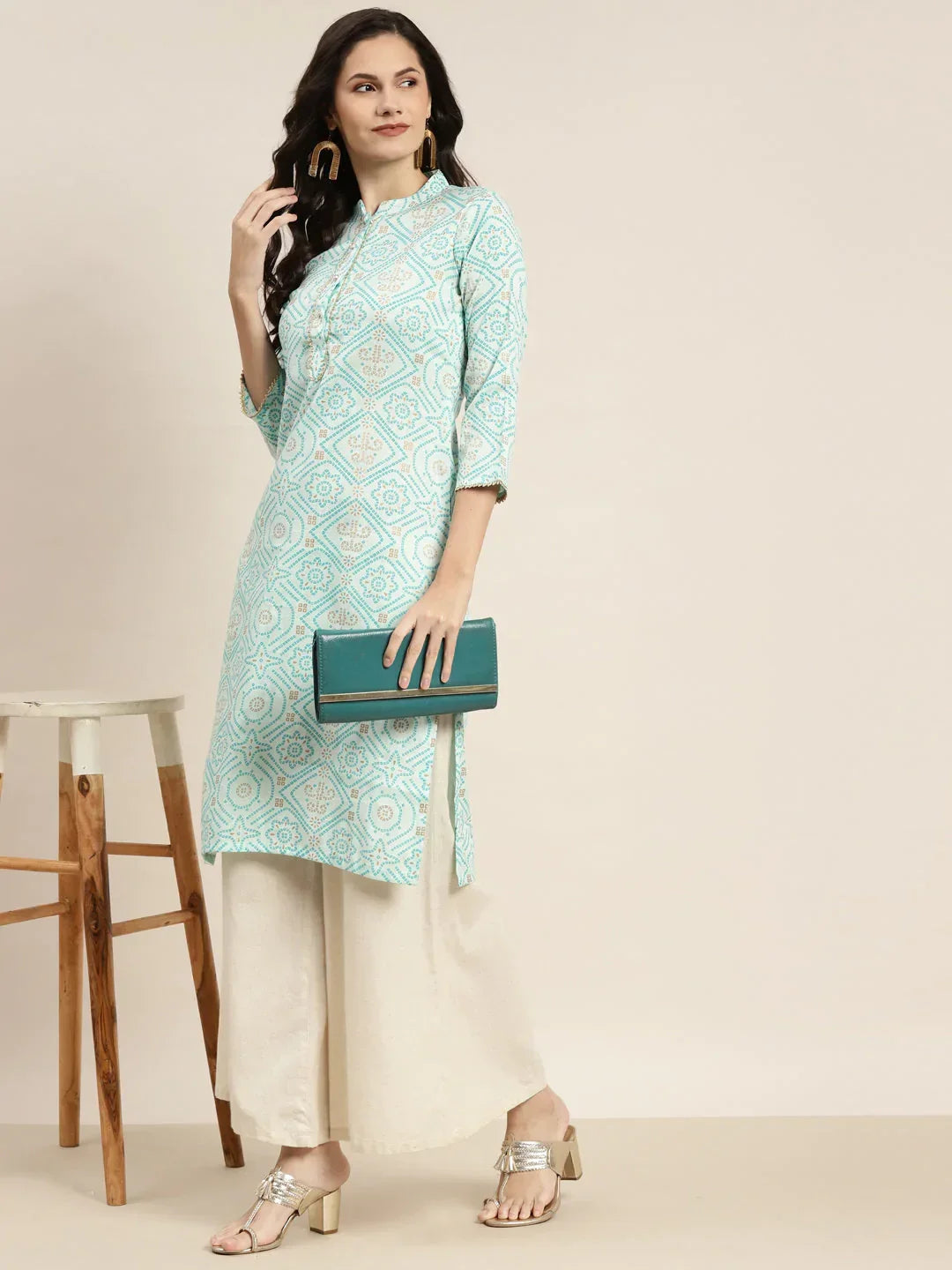 Jompers Women's Printed Gotta Patti Kurta - Gren | Grocsy