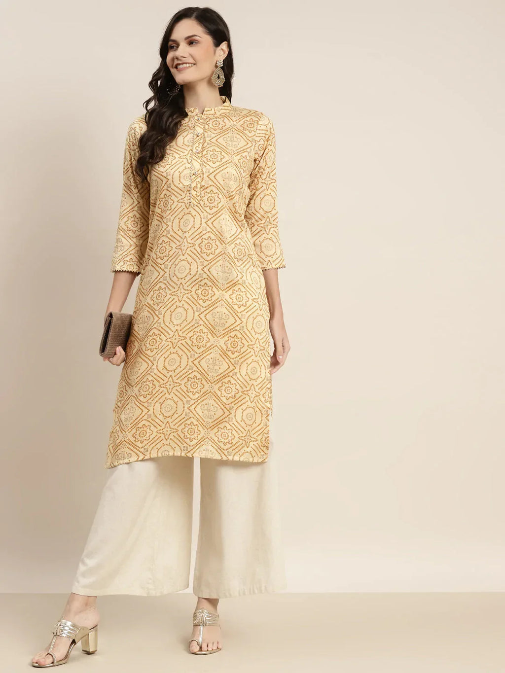Jompers Women's Printed Gotta Patti Kurta - Mustard | Grocsy